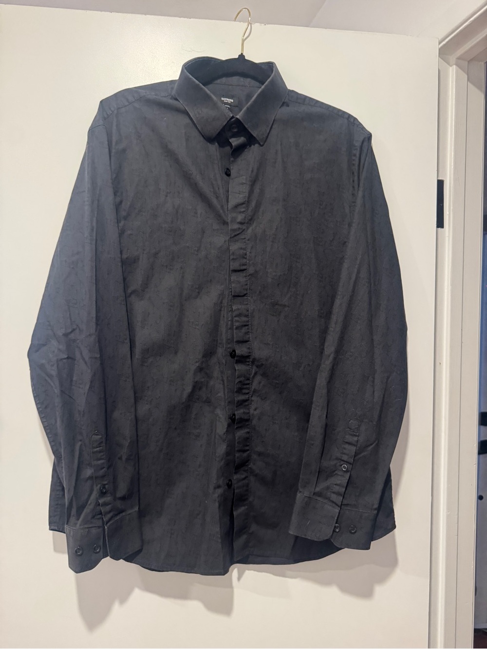 Express Slim MX Black Paisley Jacquard Dress Shirt | Slim Fit | Size Large